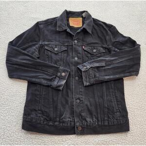 Levi Strauss Jacket Women Black Size Medium Boyfriend Trucker Biker Distressed